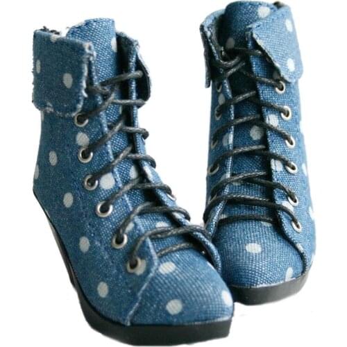 [wamami] 48# Jeans Blue Dots 1/4 BJD DOD Dollfie High Heels Synthetic Leather Shoes