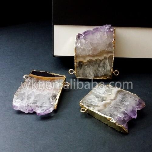 WT-P215 Hot sales!!Beautiful slice purple stone Stalactite Slice with 24k Gold Electroplated Pendant Necklace option
