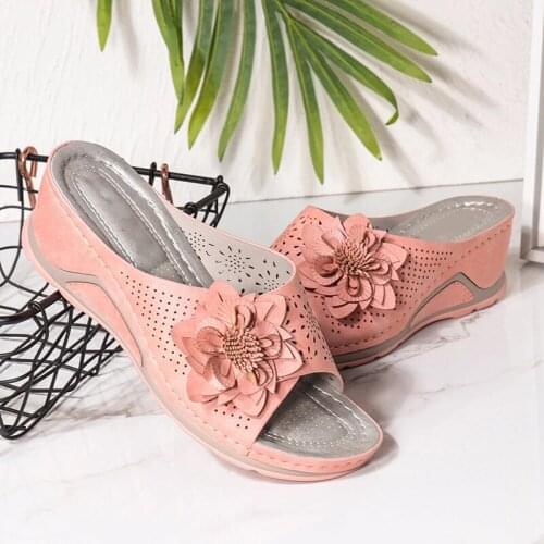Women Open Toe Breathable Anti-slip Slipper Flower Decoration Hollow Out Sandals Loafer Casual Sandal Shoes For Female Summer
