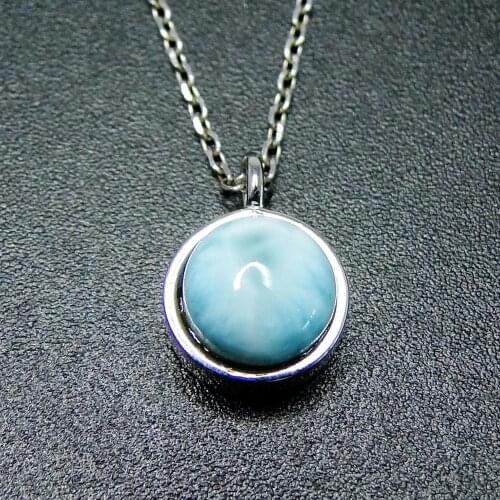 925 Silver Women Jewelry Natural Larimar Round Pendant Necklace For Engagement / Anniversary / Birthday / Party Gift