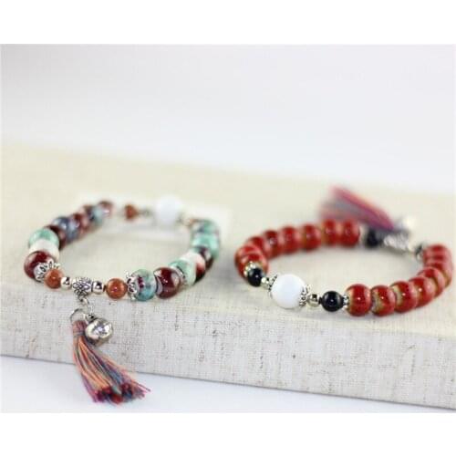 12 Pieces/Lot Bohemian Bracelet Women Ethnic Ceramic Beads Bracelets Men Hollow Leaf Pattern Pendant Love Heart Pendants Bangle