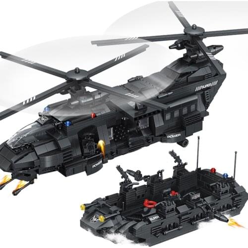 1351PCS Educational Building Blocks Toys For Boys DIY Birthday Present City Police Ship Transport Helicopter Model Small Bricks