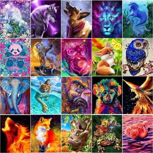 Cross stitch dirll drawing 5d diamond painting Animal frog elephant monkey bird tiger wolf panda lion complet mosaic full square