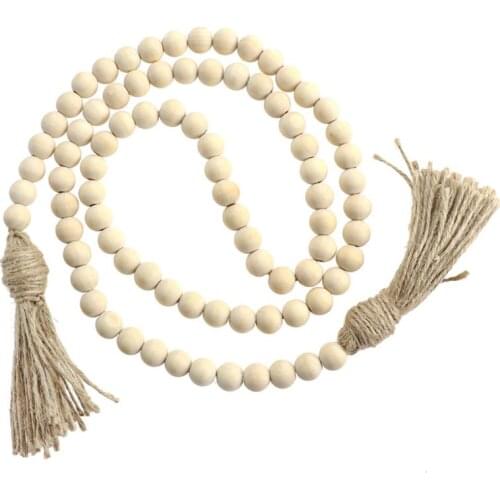 LIOOBO Wood Bead Garland with Tassels Farmhouse Beads Rustic Country Decor For Home Party Curtain DIY Accessories