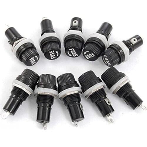 50 pcs/lot 5*20mm 10A 250V Glass Fuse holders 5x20 Black Insurance Tube Socket Panel Mount Fuse Socket Copper