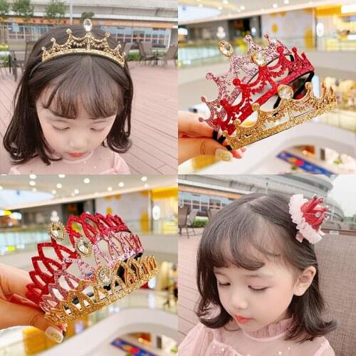 2021 Children Cute Sweet Shiny Rhinestone Crown Hair Clips Headbands Baby Girls Lovely Hairpins Hairbands Kids Hair Accessories
