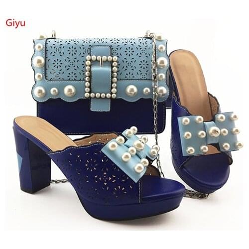 Doershow Italian Shoe with Matching Bags Shoe and Bag Set for Party In Women Italian Matching Shoe and Bag Set with blue!HVC1-45