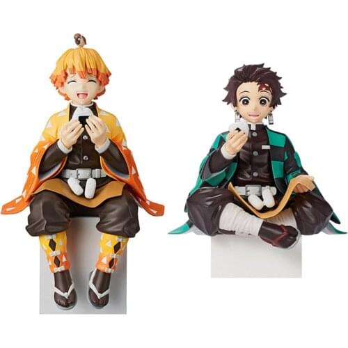 Demon Slayer Kimetsu no Yaiba Kamado Tanjirou Agatsuma Zenitsu Eat Rice Balls PVC Action Figures For Kid Birthday Gift