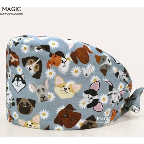 Surgical Caps Printing Pet Hospital Veterinary Scrub Hat Medical Surgery Caps Adjustable Clinic Dental Anesthetist Operation Hat
