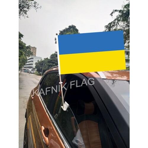 KAFNIK,30*45CM Ukraine Window Car Flags and Banners Countries World Custom Flags with 43/52cm flagpole for car decoration