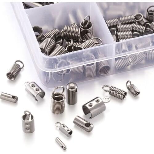240pcs Stainless Steel Folding Open Crimp Cord Ends Coil Cord End Leather Cord End Caps Fasteners Clasp for DIY Jewelry Findings