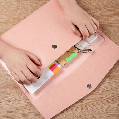 A4 Leather Portable Briefcase Document Storage Bags Office Information Arrange Pencil Case Stationery Organizer Packages