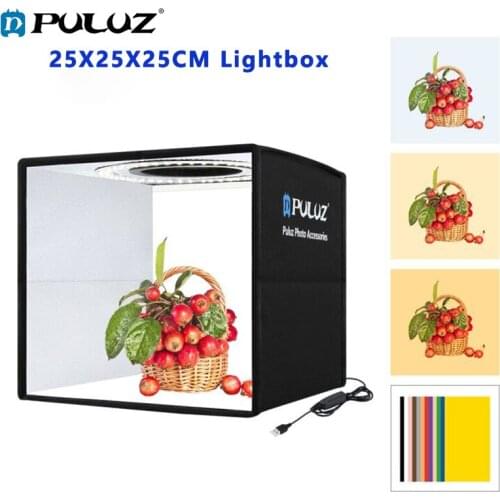 PULUZ 25cm Lightbox Folding Mini Photo Studio Light Box Photography Lighting Shooting Tent Box kits&6 Background papers/12colors