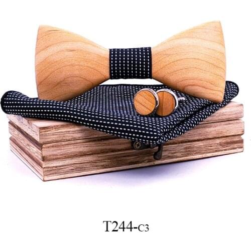 Linbaiway Handmade Wood Bow Ties for Mens Shirt Wooden Bowtie Polyester Handketchief Men Wedding Cufflinks Neckwear Gravata