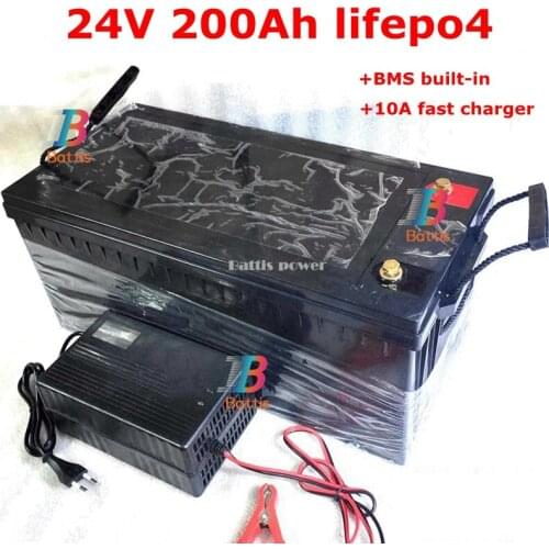 24V 200AH LifePo4 Lithium Iron Phosphate LFP Battery Pack Long Time Deep Cycles with BMS for Solar Energy System RV EV inverter