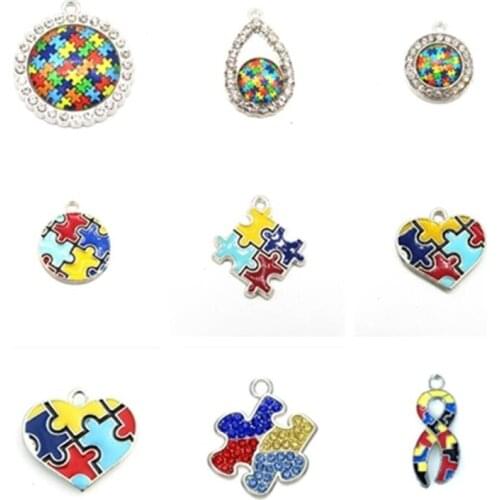 Wholesale Handmade Colorful 20mm Round Autism Dangle Charms With DIY Pendant Bracelet Earrings Bracelet Making