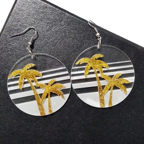 Cute/Romantic Clear Round Gold Coconut Tree Earrings For Women Bohe Sandbeach Holiday Drop Earrings Fashion Girl Jewelry E18159