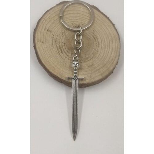 Fashion 30mm Key Ring Metal Key Chain Keychain Jewelry Antique Silver Plated sword cat 66x15mm Pendant