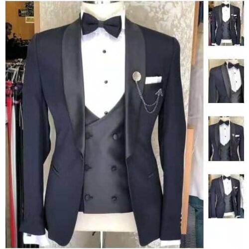 Men Custom Suits Shawl Lapel 3 Pieces Formal Tuxedos Wedding Groomman Suits Men 2019(Blazer+Vest+Pants)