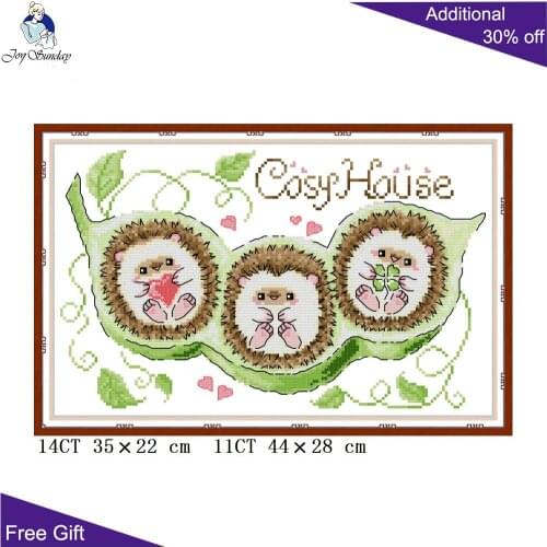 Joy Sunday Pea House DA555 Counted and Stamped Home Decor Cute Little Hedgehog Animal Needlepoint Embroidery Cross Stitch kits
