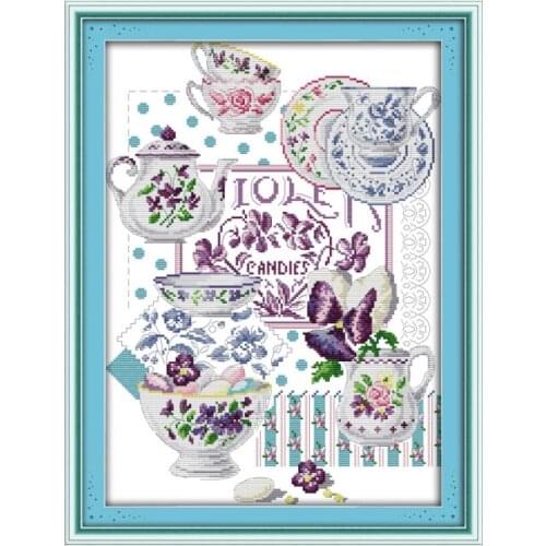 Cup tale cross stitch kit drinks 14ct 11ct count printed canvas DMC color cotton thread embroidery DIY handmade needlework plus