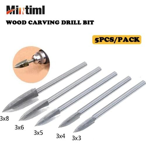 5PCS/SET Wood Engraving Drill Bit Set Steel Solid Carbide Grinding Burr For Woodworking Drilling Carving Engraving Bit Set