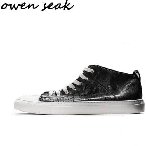 Owen Seak Men Casual Loafers Shoes Cow Genuine Leather Luxury Trainers Summer Casual Lace-Up Flats Shoes Spring Sneakers