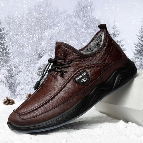 Plush Warm Men Casual Shoes Winter Snow Boot Pu Waterproof Cook Shoes Tracking Men Outdoor Soft Bottom Walking Sneakers 448