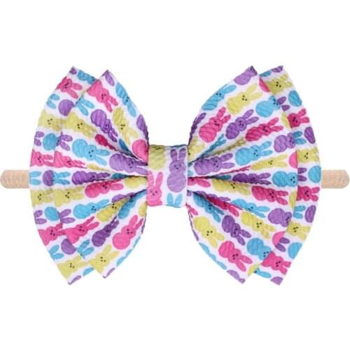 30 pcs/lot , 6'' Double Layer Easter Bunny Hair Bows Elastic Nylon Headband New Fashion Hair Band Girls Hair Accessories