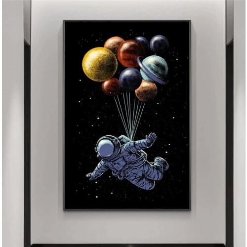 Cartoon Art Space Traveler Posters And Prints Canvas Abstract Astronaut Canvas Paintings On the Wall Art Pictures For Kids Room