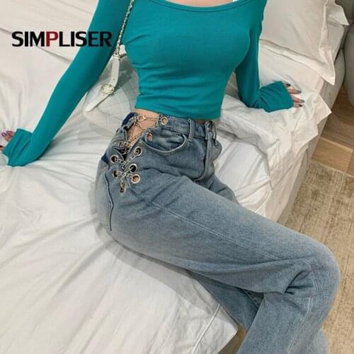 Metal Chain Up Women Jeans Pants Loose Straight Jeans Trousers 2021 High Street Ladies Denim Jeans Womens High Waist Jeans Mujer