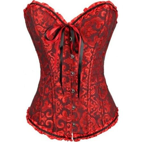 Sexy Corselet Women Bustiers TOP Satin Embroidered waist trainer Overbust Corsets Plus size S-4XL sexy lingerie hot sale