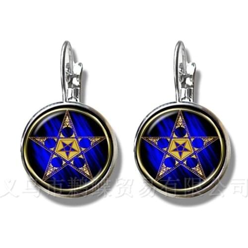 Pentacle Earrings Tree of Life Pattern Picture 16mm Glass Cabochon Jewelry Silver Plated For Women Girls Creative Gift