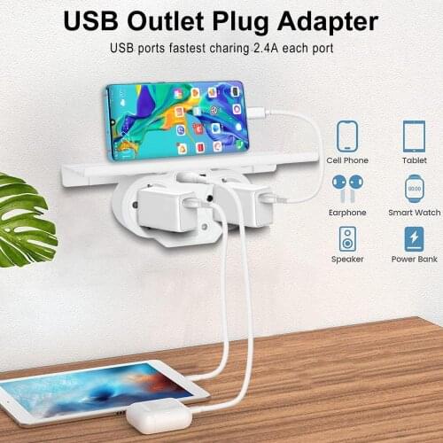 2-Way Power Strip 2 AC Socket 4-in-1 USB Type-C Wall Power Strip Adapter with Top Phone Holder for Living Room Bedroom Office