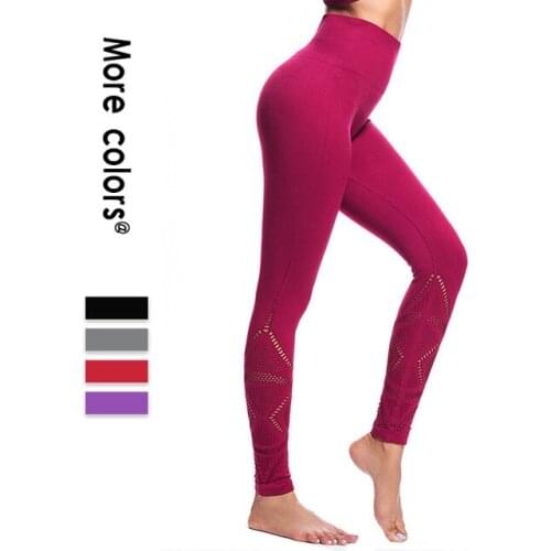 Taoyekma High Waist Sport Leggings Sexy Hollow Out Fitness Gym Tights Seamless Slim Fitness Sweatpants Widen Waist Yoga Pant