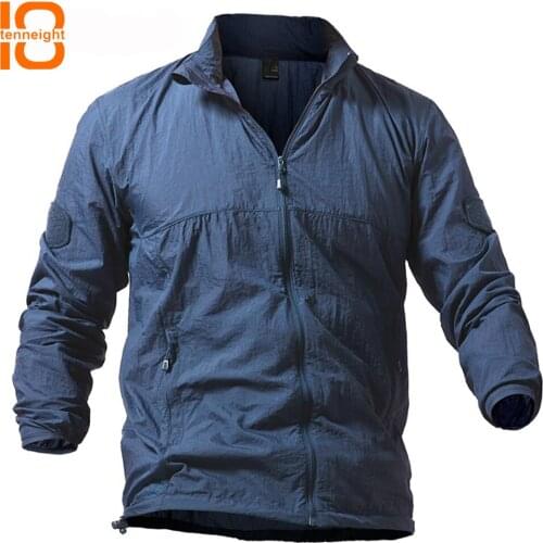 TENNEIGHT Summer thin Hooded Windbreaker Quick drying Waterproof military Tactical Jackets Men Sun UV Protection hiking jacket
