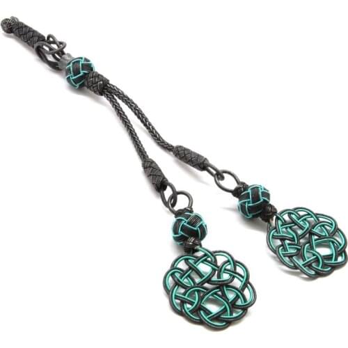 Tesbihane Turquoise-Black Color 1000 Sterling Silver 2li Kazaz Tassel