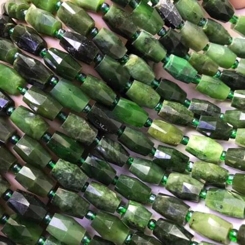 Green jasper/green/red strawvberry quartz pillar egg faceted 14*10mm for DIY jewelry making 36cm