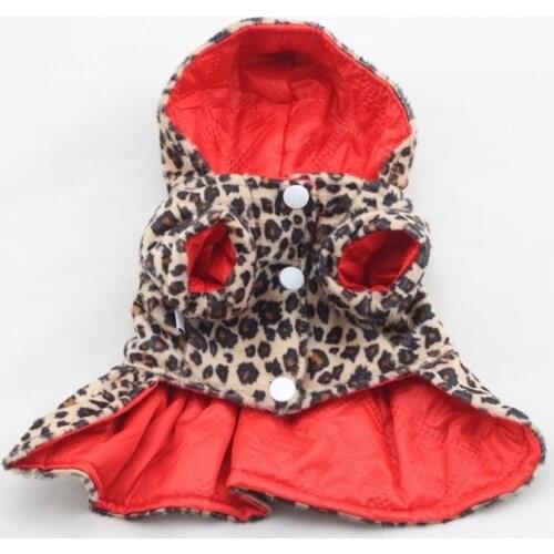 Pets Dogs Leopard Pattern Tutu Coat Dress Puppy Hoodies Both Sides Wear Dog Winter Clothes For Small Dog Puppy Clothing