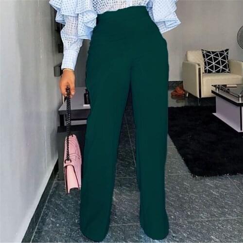Green High Waist Pants Wide Leg Office Ladies Casual Loose Plus Size Zipper Trousers for Women 2021 Autumn Fashion Plus Size XXL