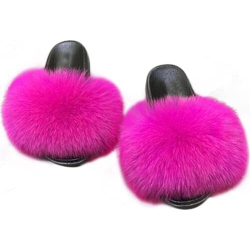 Ladies Fur Slippers Natural Fox Hair Genuine High-end Indoor Outdoor Sandals Fashion Casual Flat Slippers XINNUOER Fur Factory S
