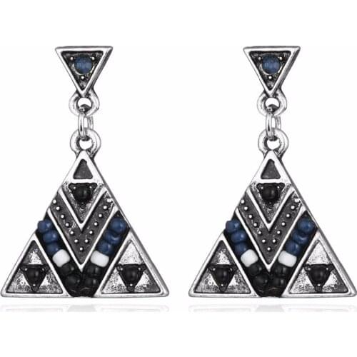 HONGYE Retro 2 s Carving Brincos Red Crystal Beads Big Triangle Drop Earrings Women Ethnic 2020 Jewelry