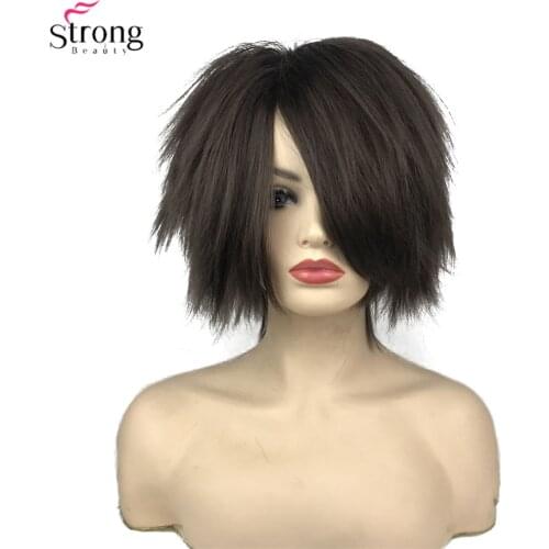 StrongBeauty Womens Synthetic Wig Hair Brown/White Short Straight Wigs Cosplay
