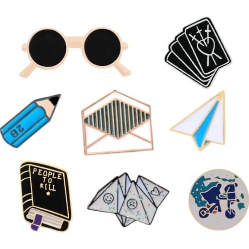 Cute Cartoon Brooch Badge Enamel Pins Pen Book Envelope Aircraft Clothes Lapel Pin Jewelry For Women Men Decoration Gift for Kid