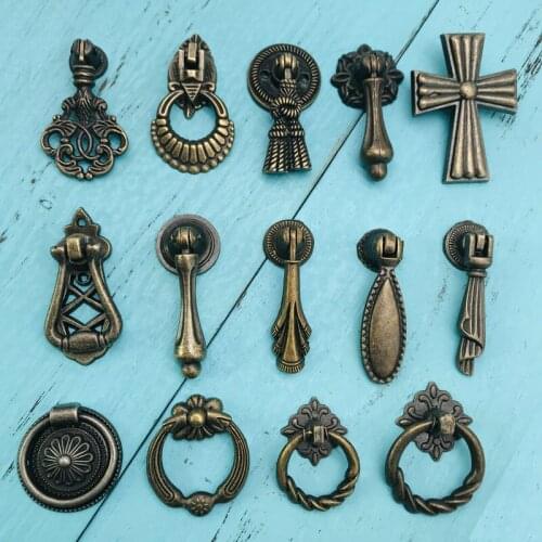 1pcs Retro Bronze Kitchen Cabinet Knobs Cupboard Door Handles Variety of Vintage Wardrobe Furniture Handle Jewelry Box Drawer Pulls