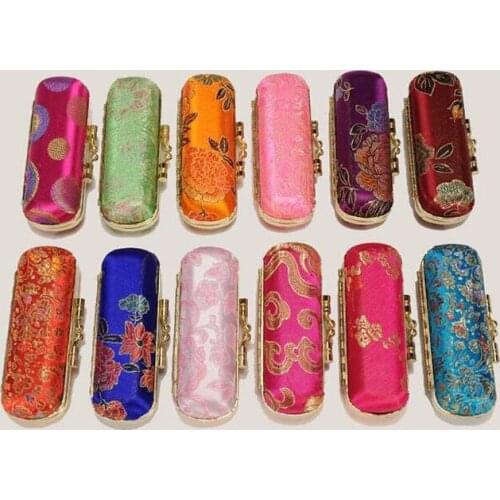 100pcs/lot Classic Brocade Embroidery Lipstick Storage Box Portable Jewelry Box Lipstick Box With Mirror Random Colors ZA5185