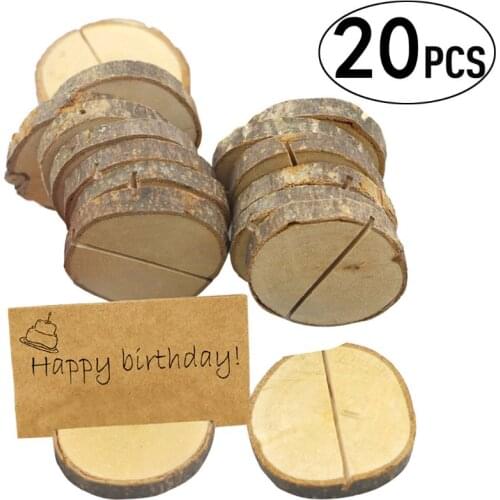 20pcs Rustic Wooden Stump Place Card Holder Number Name Menu Stand Picture Clip X4YD