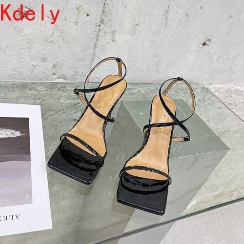 2021 Women Shoes PU Gladiator Buckle Strap Concise Solid Narrow Band Party Thin Heels Sandals Red Size 35-40 Fashion