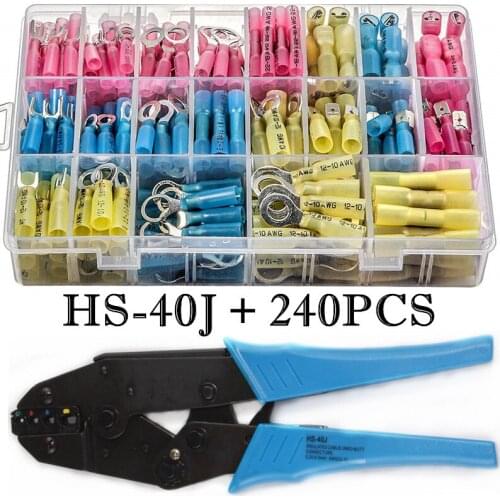 240PCS Heat Shrink Wire Connector Kit Electrical Insulated Crimp Ring Butt Spade Waterproof Marine Automotive Terminals HS-40J