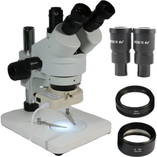 3.5X-180X Simul-Focal Trinocular Stereo Microscope WF20X Eyepiece Microscopio For Soldering 2.0X 0.5X Objective Lens